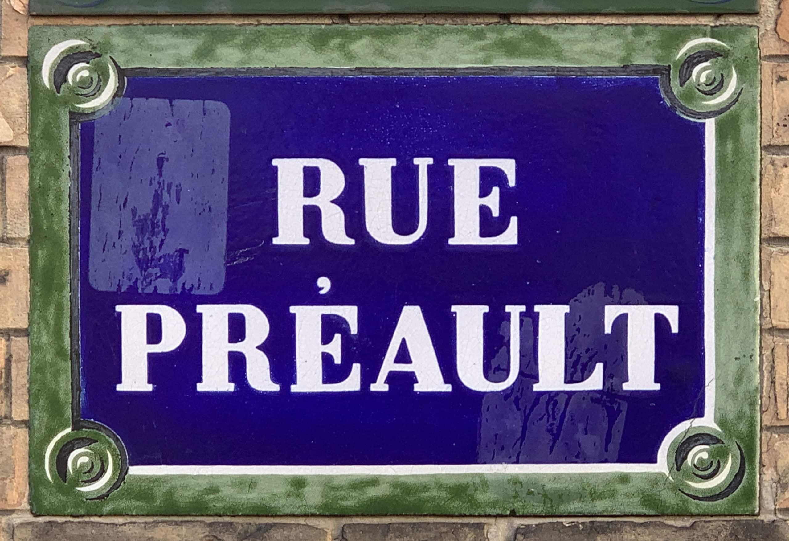 Plaque de la rue Préault, dans le 19e arrondissement de Paris